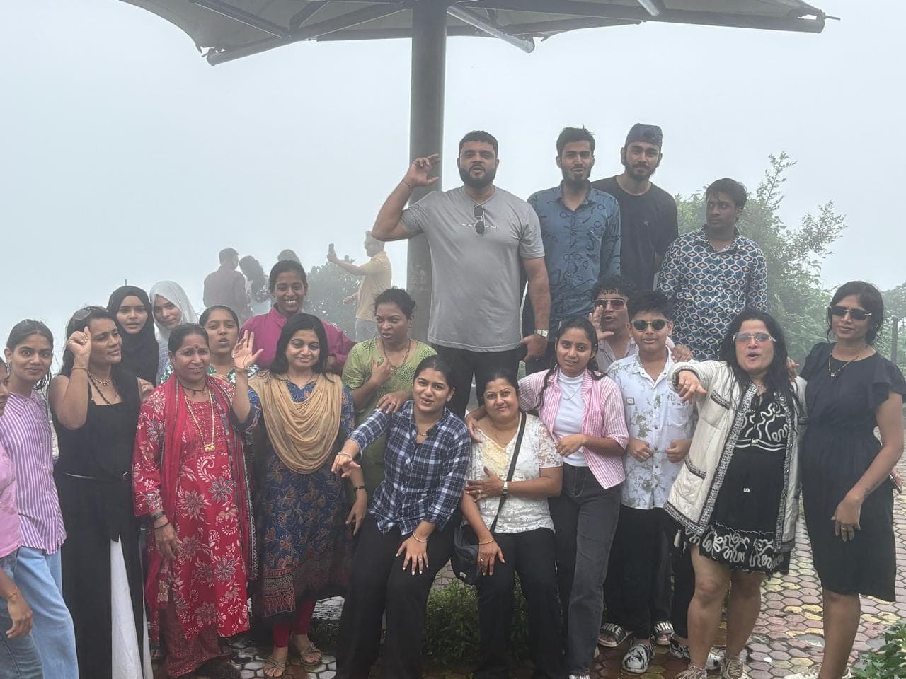 Everyone crowded into one frame at the top of the ghat